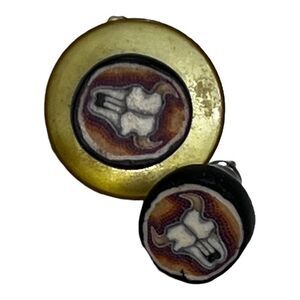 Vintage Southwestern Cowgirl Country Rustic Steer Head Cow Stud Earrings Brass